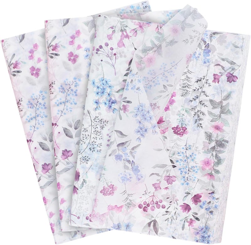 Ethanberg 120 Sheets Gift Wrapping Tissue Paper Bulk, Purple Watercolor Wildflower Print Tissue Paper for Gift Bags, Decorative Art Papers for DIY Crafts Wedding Birthday Holiday Party Decor, 20x14 Inches - Image 1
